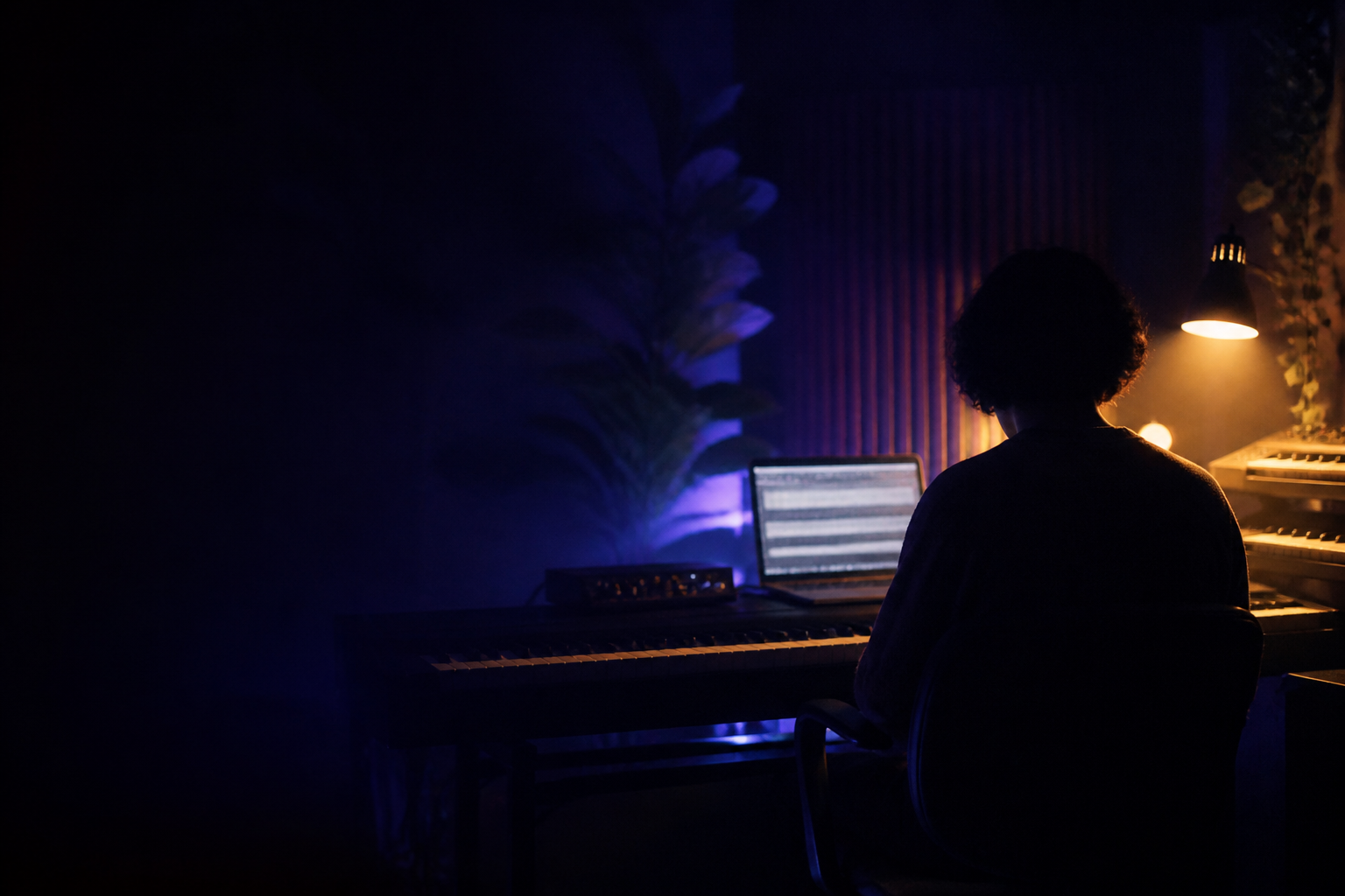 Anonymous music creator working in a studio