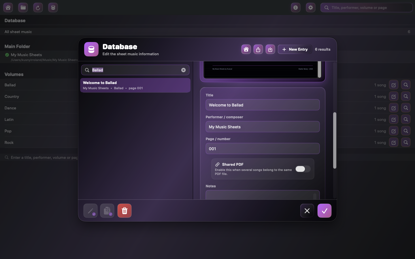 My Music Sheets database editor